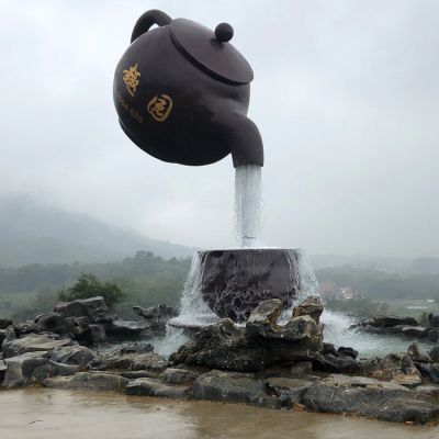 景区园林户外大型创意景观玻璃钢仿铜悬空流水摆件天壶